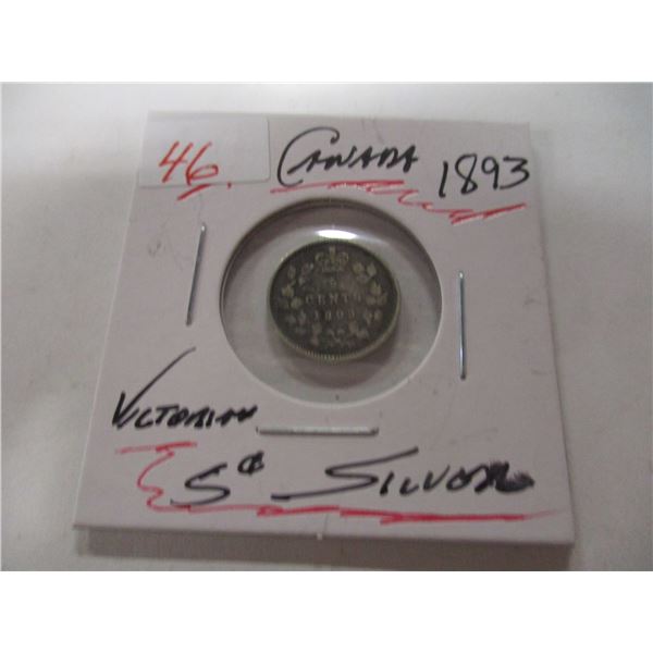 1893 CANADA VICTORIAN SILVER FIVE CENT
