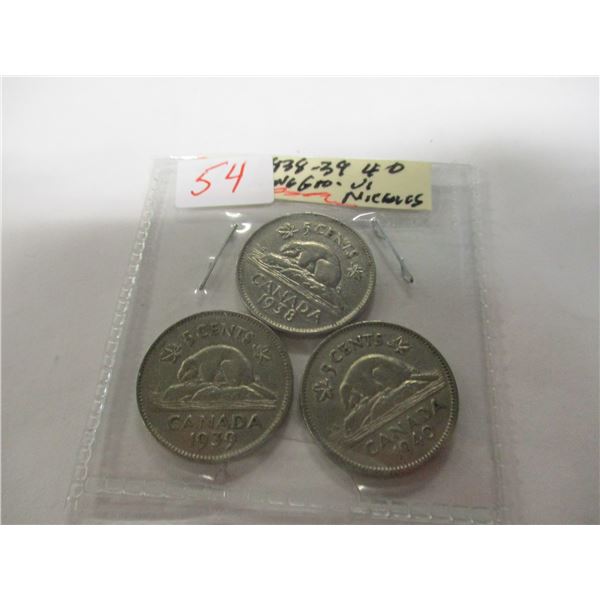 1938, 1939 & 1940 CANADA KING GEORGE VI NICKELS