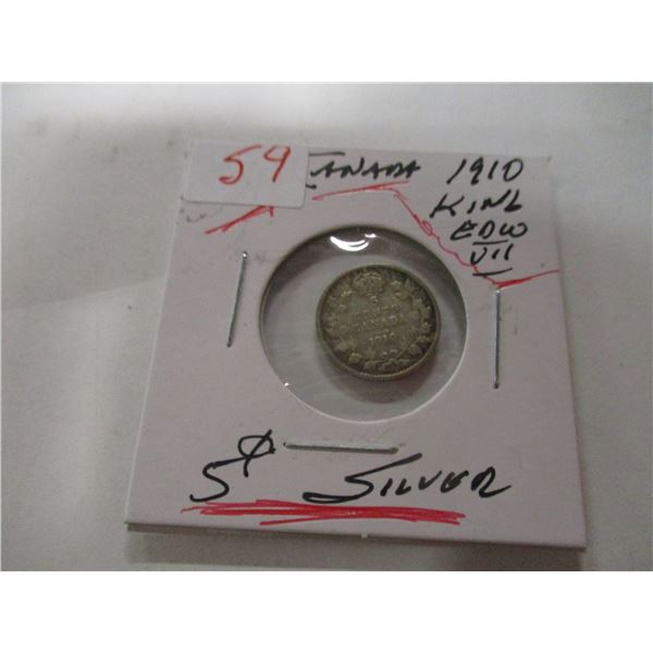 1910 CANADA KING EDWARD VII SILVER FIVE CENT