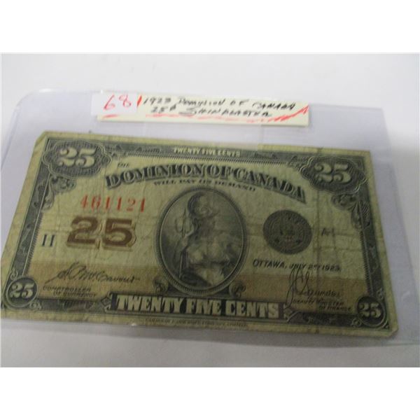 1923 DOMINION OF CANADA 25 CENT SHIN PLASTER