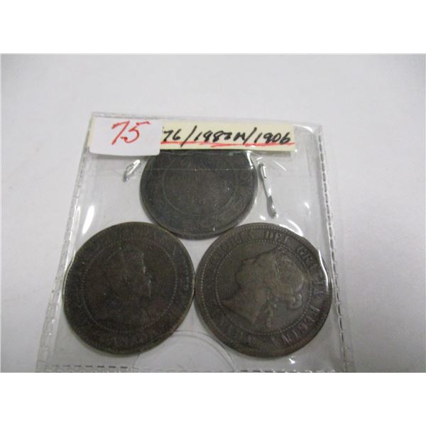 1876/1992H/1906 CANADA LARGE PENNY SET