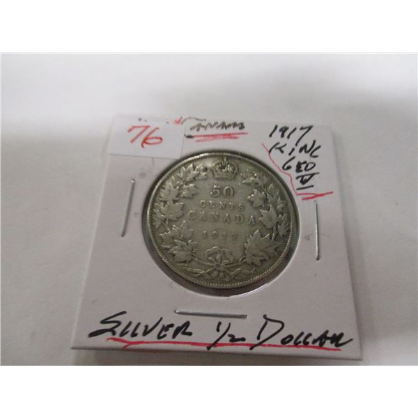 1917 CANADA KING GEORGE V SILVER HALF DOLLAR