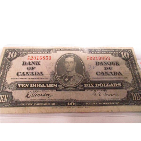 1937 BANK OF CANADA KING GEORGE VI $10 BILL