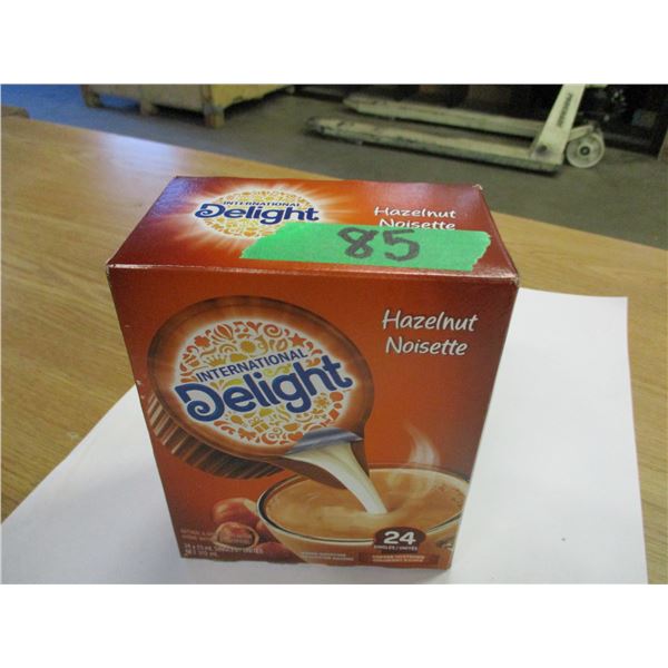 SHELF PULLS (AS IS):  INTERNATIONAL DELIGHT HAZELNUT SINGLE SERVE COFFEE CREAMER