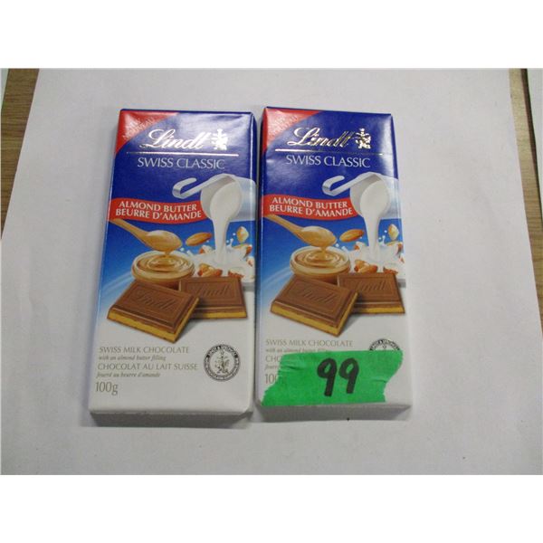 SHELF PULLS (AS IS):  LINDT ALMOND BUTTER MILK CHOCOLATE BARS (2 X 100G)