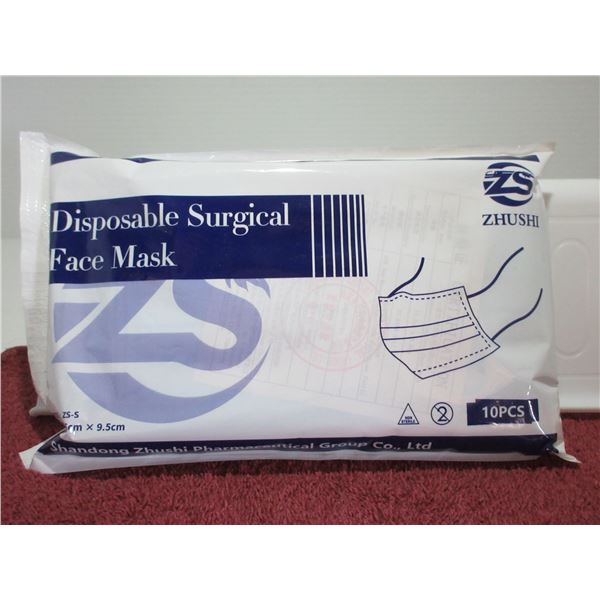 NEW:  DISPOSABLE SURGICAL MASKS (10) - PACKAGE
