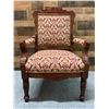 Image 1 : Carved Wooden Victorian Armchair w/ Upholstered Seat & Back 24" x 19.5" x 38"H