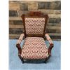 Image 2 : Carved Wooden Victorian Armchair w/ Upholstered Seat & Back 24" x 19.5" x 38"H