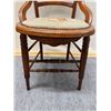 Image 12 : Carved Wooden Victorian Armchair w/ Ladder-Back & Floral Seat 17.5" Dia, 34"H