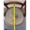 Image 14 : Carved Wooden Victorian Armchair w/ Ladder-Back & Floral Seat 17.5" Dia, 34"H