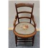 Image 1 : Carved Wooden Victorian Armchair w/ Ladder-Back & Floral Seat 17.5" Dia, 34"H