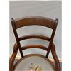 Image 4 : Carved Wooden Victorian Armchair w/ Ladder-Back & Floral Seat 17.5" Dia, 34"H