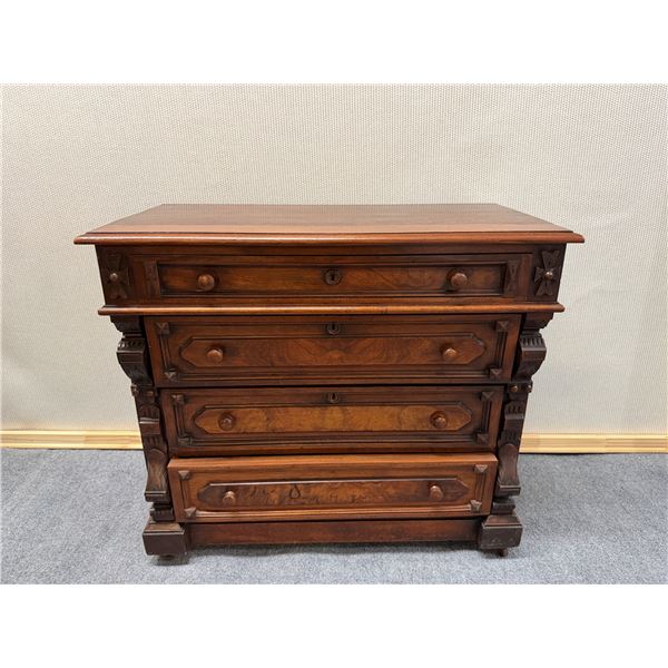 Wooden 4-Drawer Dresser on Wheels 37" x 18" x 32"H