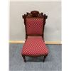 Image 2 : Carved Wooden Victorian Chair on Wheels w/ Upholstered Seat & Back 17" x 15" x 37"H