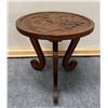 Image 1 : Carved Round Wooden Table w/ Tripod Stand & Dragon Top 15" Dia, 15.5"H