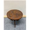 Image 2 : Carved Round Wooden Table w/ Tripod Stand & Dragon Top 15" Dia, 15.5"H