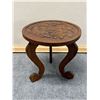 Image 4 : Carved Round Wooden Table w/ Tripod Stand & Dragon Top 15" Dia, 15.5"H