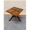 Image 2 : Carved Square Wooden Table w/ Tripod Stand & Floral Top 15" x 15" x 20"H