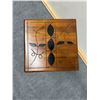 Image 3 : Carved Square Wooden Table w/ Tripod Stand & Floral Top 15" x 15" x 20"H