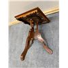 Image 6 : Carved Square Wooden Table w/ Tripod Stand & Floral Top 15" x 15" x 20"H