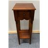 Image 1 : Carved Square Wooden Table w/ Drawer & Undershelf 10.5" x 10.5" x 31"H