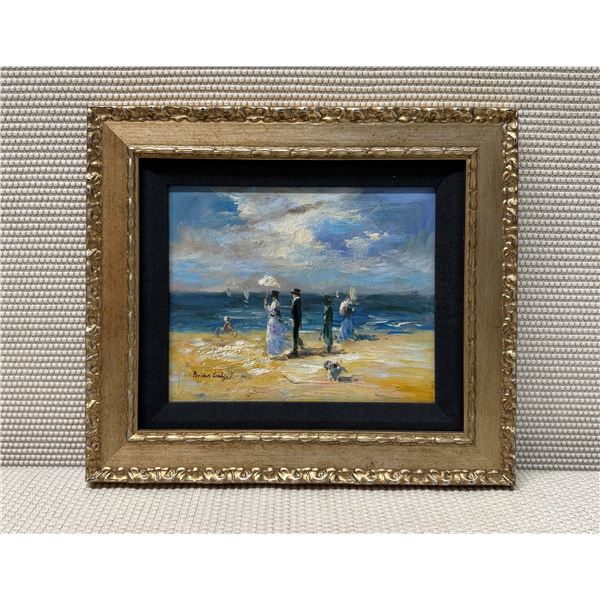 Beach Scene Artwork by Brian Gelya (?) 16" x 14", Gilt Framed & Matted