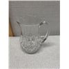 Image 2 : Glass Pitcher w/ Handle & Pinwheel Cut-Out Design 5" Dia, 8.5"H