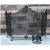 Image 1 : Metal 3-Panel Fireplace Screen w/ Tools on Stand 52" x 31"H