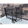 Image 4 : Metal 3-Panel Fireplace Screen w/ Tools on Stand 52" x 31"H