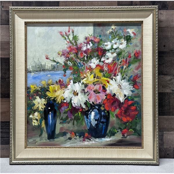 Flowers in Window Artwork by Dong Xi Ma 26" x 26", Framed
