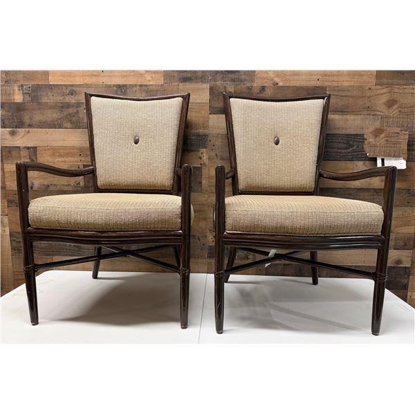 Qty 2 McGuire Wooden Armchairs w/ Upholstered Seat & Back 23" x 21" x 37"H