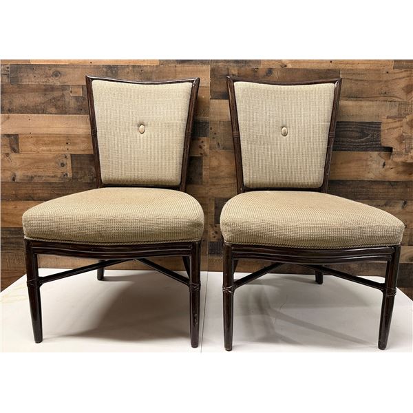 Qty 2 McGuire Wooden Chairs w/ Upholstered Seat & Back 22" x 20" x 37"H