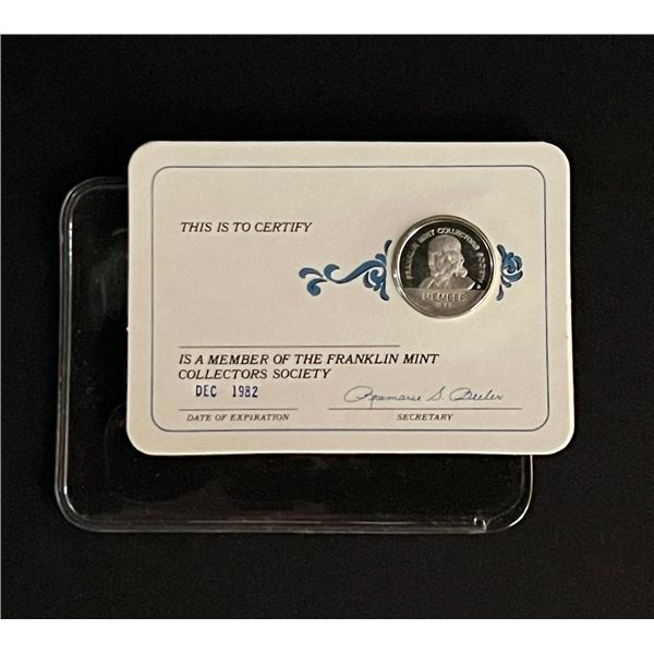 Franklin Mint Sterling Silver 1982 Official Membership Card and Sterling Silver Medal