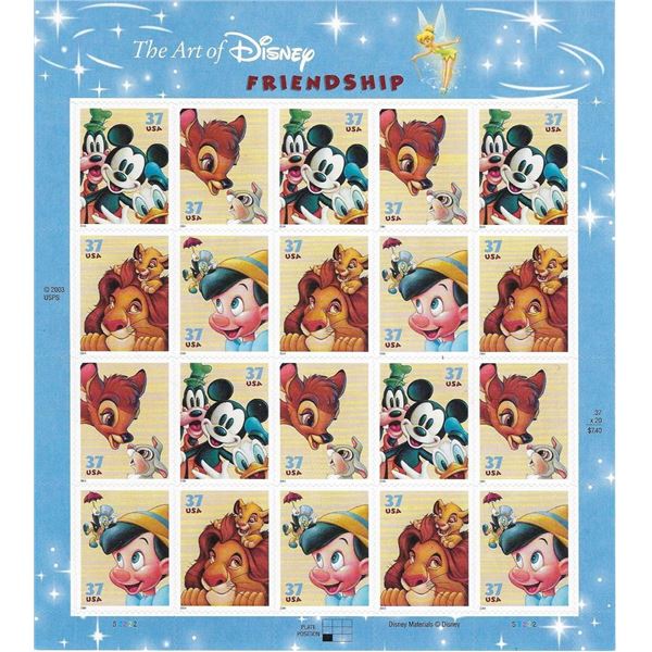 The Art of Disney Friendship stamp sheet  20 x 37 cent stamps