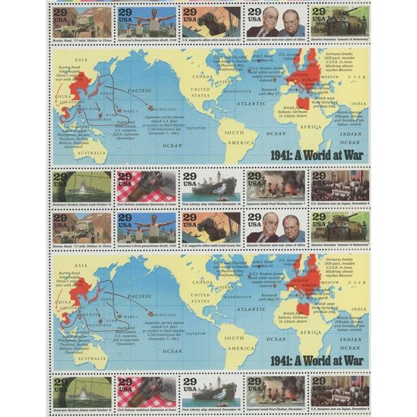 WWII, 1941: A World at War (World War II) 20 Stamp Sheet