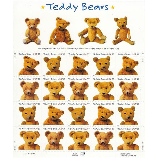 Teddy Bears stamp sheet 20 x 37 cent stamps