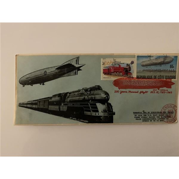 Romantic Era of Dirigibles and Trains - First Day Cover - ZMC-2 U.S. Navy Blimp & Passenger Train Co