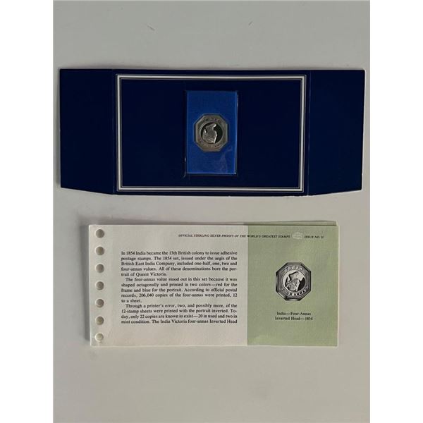 Franklin Mint Sterling Silver 1854 India Stamp Plaque Badge Worlds Greatest Stamps Issue NO 31
