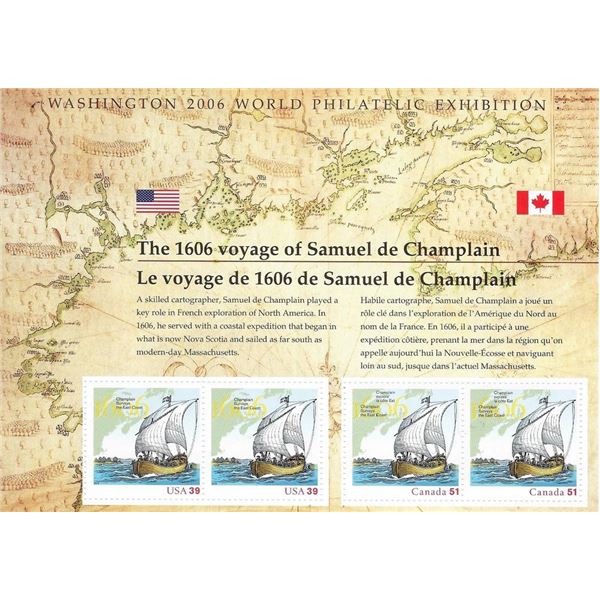 1606 Voyage of Samuel De Champlain collector's stamp sheet