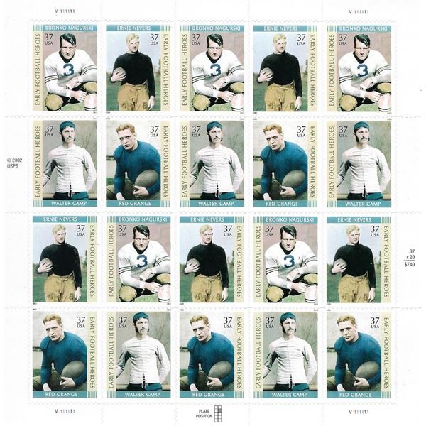 Early Football Heroes stamp sheet 20 x 37 cent stamps