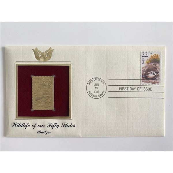 Wildlife of Our Fifty States Badger Gold Stamp Replica First Day Cover