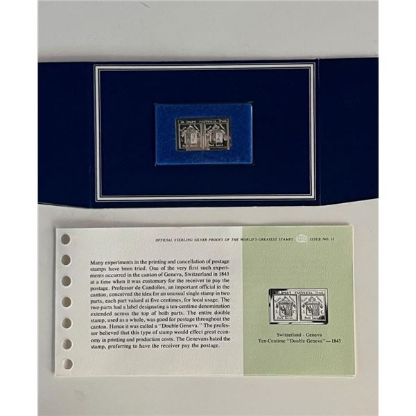 Franklin Mint Sterling Silver 1843 Switzerland Stamp Plaque Badge Worlds Greatest Stamps Issue NO 11