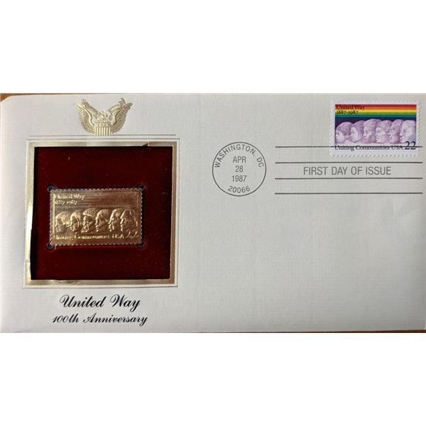 United Way 100th Anniversary Gold Stamp Replica First Day Cover