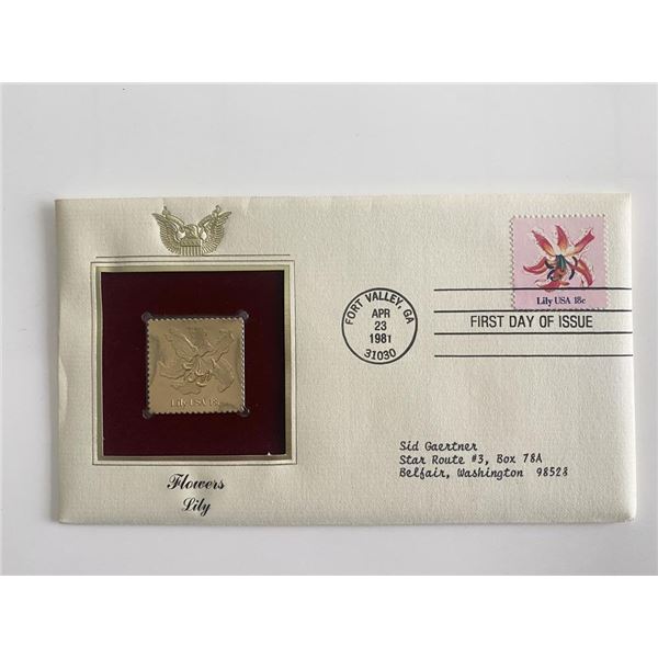 Flowers Lily Gold Stamp Replica First Day Cover