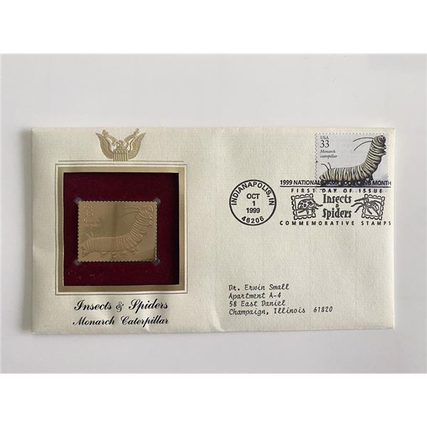 Insects & Spiders: Monarch Caterpillar Gold Stamp Replica First Day Cover