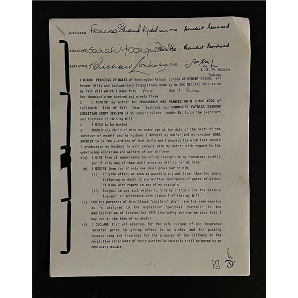 Princess Diana Last Will Copy