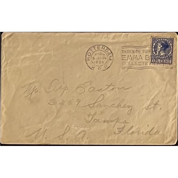 1929 stamped Rotterdam, Netherlands handwritten envelope.