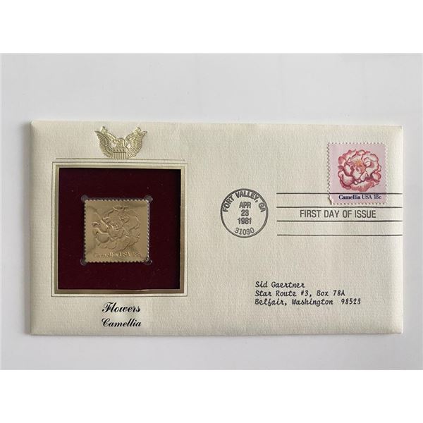 Flowers Camellia Gold Stamp Replica First Day Cover