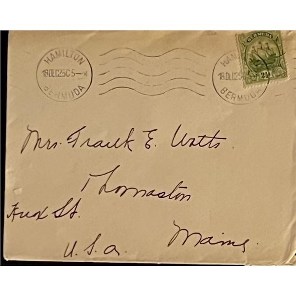 1925 stamped Hamilton, Bermuda handwritten envelope.