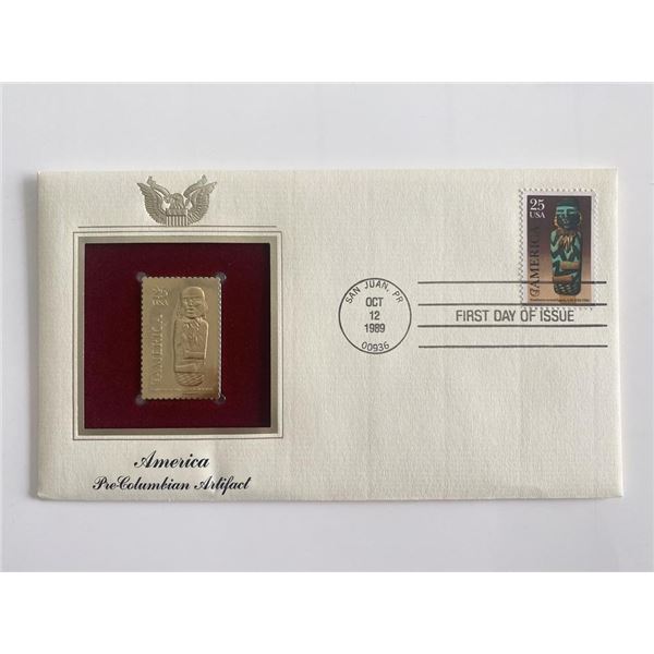 America Pre-Colombian Artifact Gold Stamp Replica First Day Cover